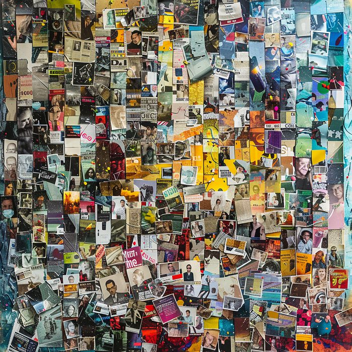 una-pared-llena-de-imagenes-incluida-una-que-dice-el-numero-5 parede-llena-de-fotografías